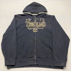 Y2K Timberland Full Zip Hoodie Rugged Durable Distressed Cotton Faded Black XL